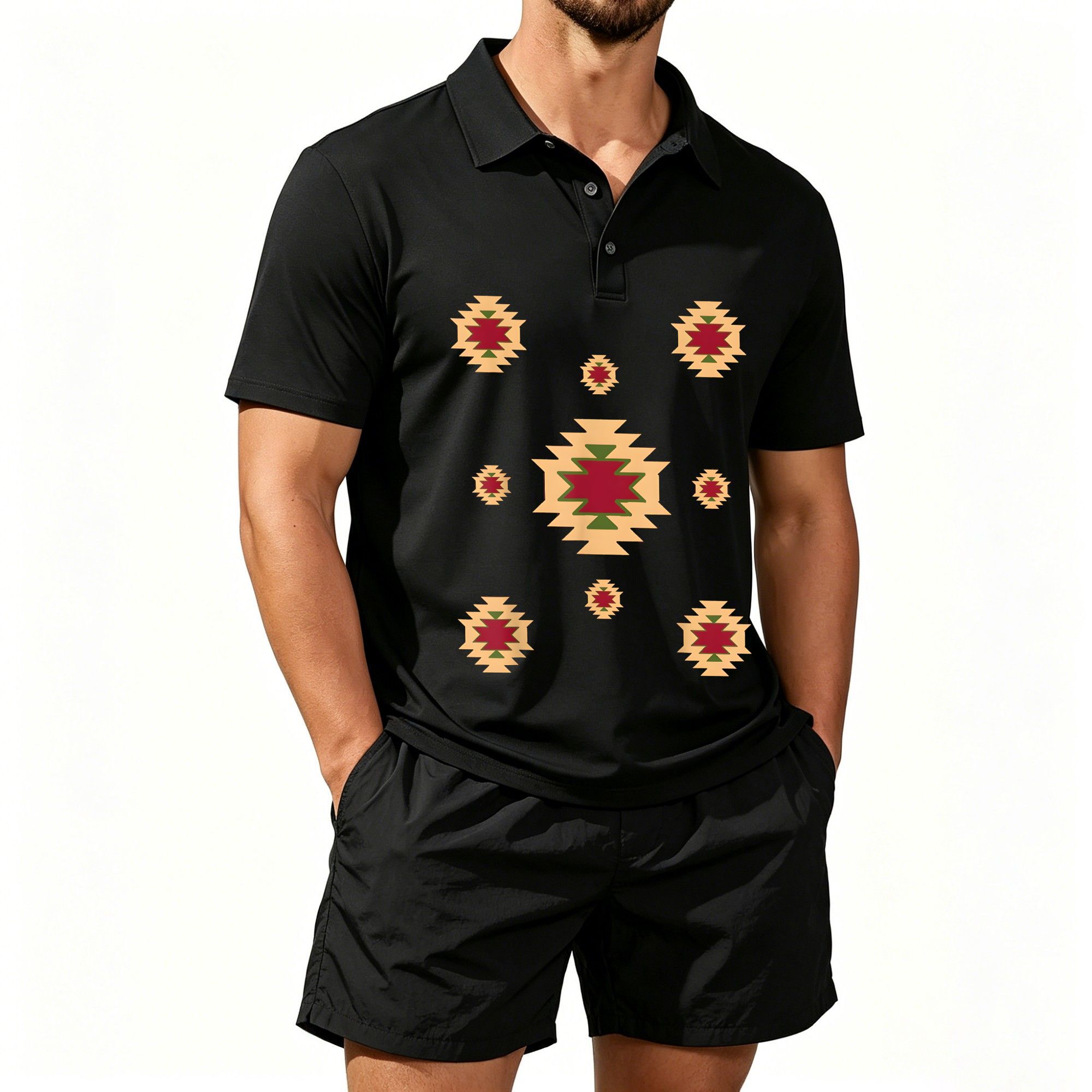 Ethnic Wear - Conjunto de Camisa Polo Masculina de