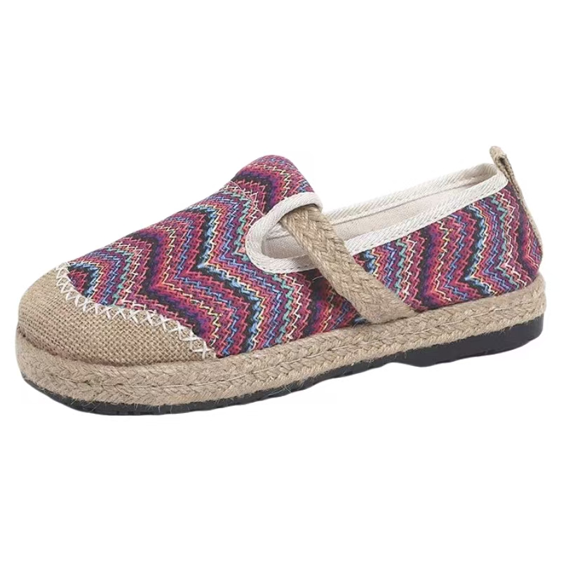 Ethnic Fabric - Sapatos femininos de tecido listrados coloridos,