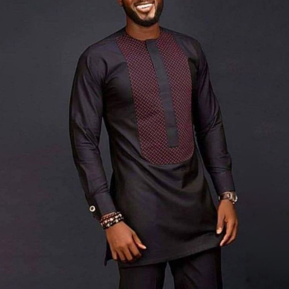 Dashiki Shirt Men - Camisa africana de gola redonda e