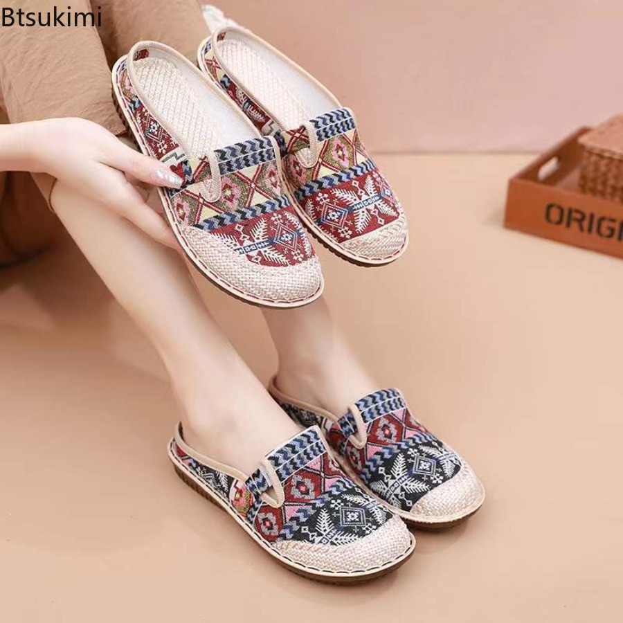 Ethnic Fabric - Novos Sapatos Femininos de Malha Respirável
