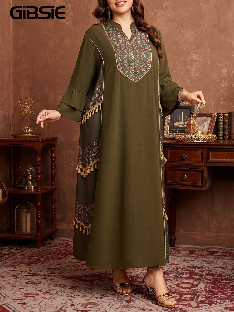 Ethnic Style Dresses - Vestido Abaya Plus Size com Estampa